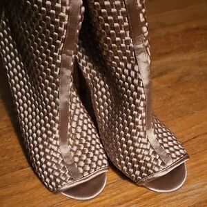 Nine West Woven Peep-Toe Heeled Boots - Brown